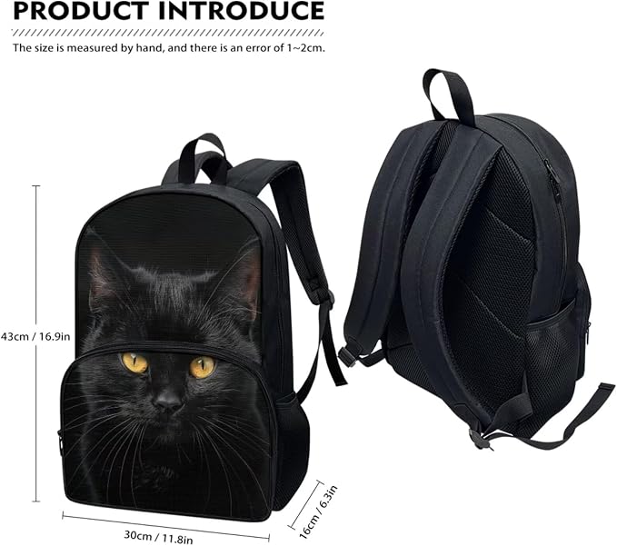 Boys Girls Black Cat Laptop Backpacks School Bag Schoolbag Handbag Pencil Case Pouch Organizer Water Bottle Holder Portable Bookbag Daypack Lunch Bags for School Travel Office Hiking - Image 5