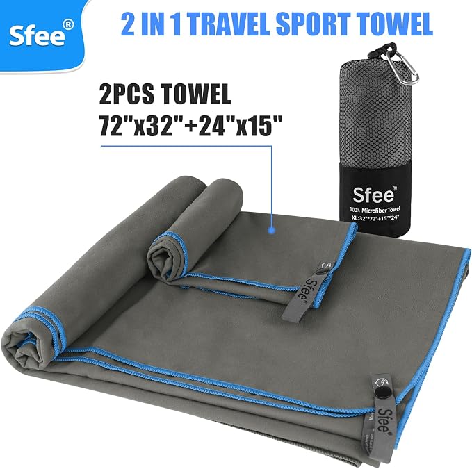 Sfee 2 Pack Microfiber Travel Towel, Quick Dry Camping Towel Large Beach Towel Super Absorbent Compact Lightweight Sports Gym Towels Set for Gym, Hiking, Pool, Backpacking,Bath,Yoga - Image 6