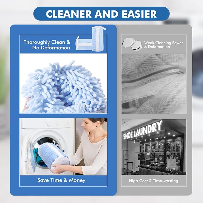 Teletrogy Shoe Washing Machine Bags, Reusable Laundry Bag for Washer and Dryer, Durable Fluffy Fiber Keep Clean, 2 Pairs Adjustable Trees for All Shoes, Blue - Image 5
