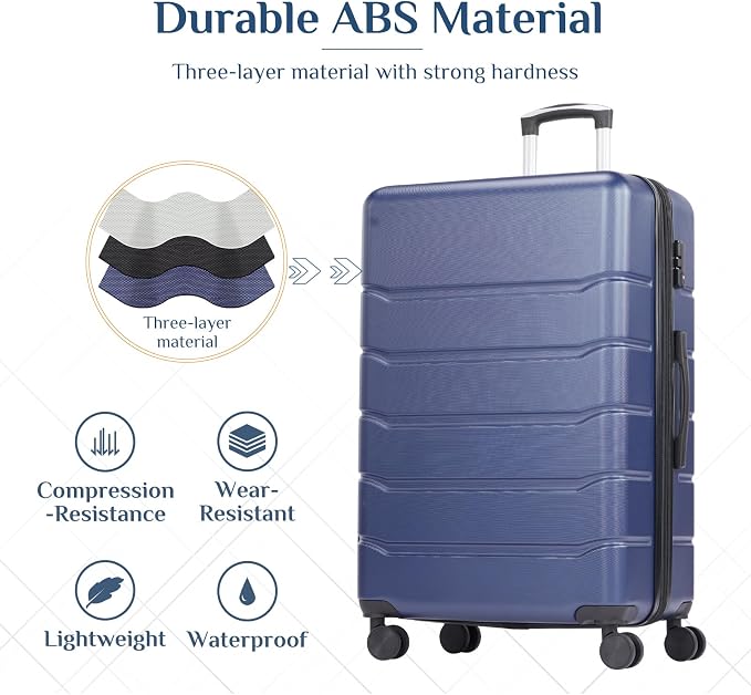 OLIXIS 29 Inch Luggage, Hardside Checked Suitcase with Spinner Wheels, Lightweight ABS Hard Shell Travel Luggage, TSA Approved Lock, Expandable Large Suitcase for Business & Travel–Blue - Image 9