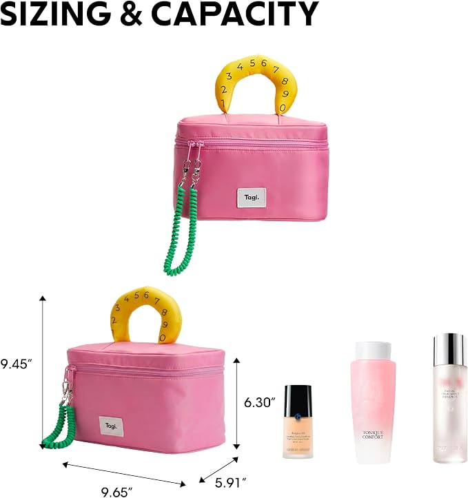 Tagi. Callme Hotdog Large Capacity Travel Makeup Bag, Waterproof Polyester Cosmetic Bag for Women, Wide-Open Flat Pouch for Toiletry & Travel, Portable Organizer with Handle & Dividers - Image 2