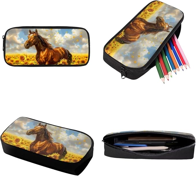 Sunflower Horse Print School Set Fashion Backpacks Lunch Bag Pencil Case Boys Girls 17 Inch Travel Laptop Bag Lightweight Rucksack Casual Daypack for Hiking Camping - Image 6