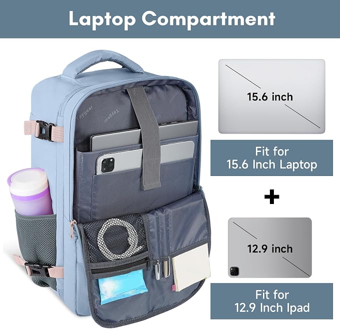 Taygeer Travel Backpack for Women, TSA Carry On Backpack with Shoe Pouch | 15.6" Laptop Mochila Flight Approved with Water Bottle Pocket, Nurse Bag Casual Daypack for Weekender Hiking, Powder Purple - Image 4