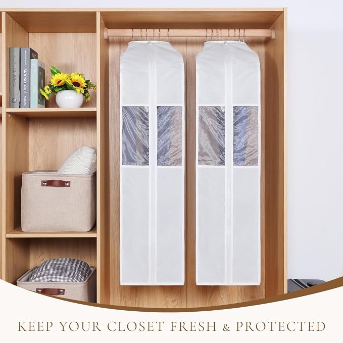 Univivi Premium Cotton Garment Bags for Hanging Clothes and Storage, 40 Inch Washable Suit Cover Bag with Extra Large 10" Gusset & Clear Window - Perfect for Suits, Coats, Jackets - 2 Pack - Image 6