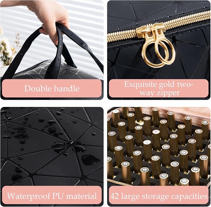 Uross Nail Polish Organizer Bag Holds 54 Bottles Nail Polish & Nail Lamp, Gel Nail Polish Organizers and Storage box for Nail Tech, Nail Kit Supplies Organizer Case-Black - Image 3
