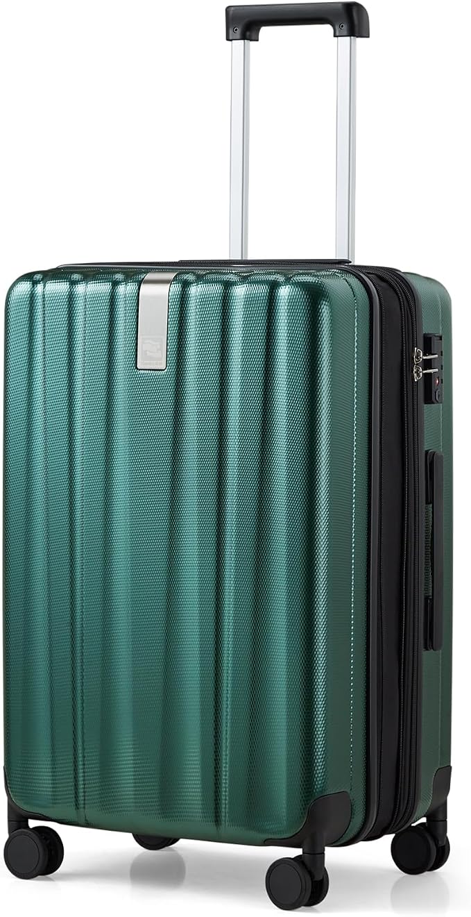 Hanke 24 Inch Expandable Checked Luggage Lightweight PC Hard Shell Luggage Suitcases with Wheels Travel Luggage Rolling Large Suitcase Travel Luggage Bag for Go to University.(Blackish Green) by Hanke