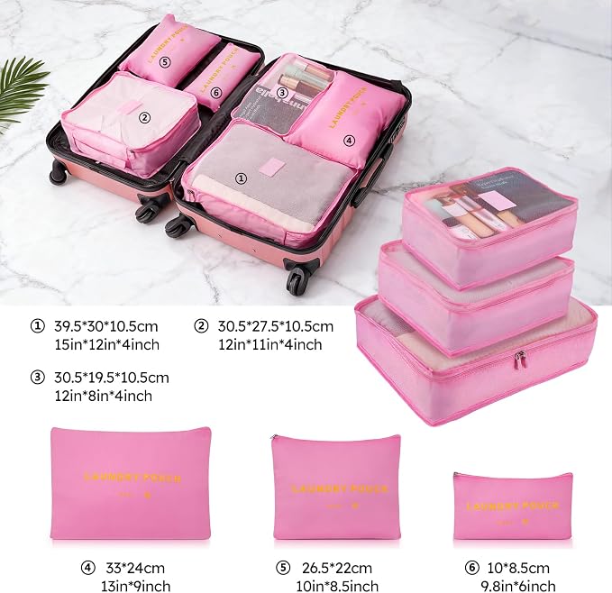 Luggage Sets 2 Piece, 20 Inch 28 Inch ABS Hardshell Suitcase Set with Spinner Wheels, Carry On and Checked Luggage for Women and 6 Piece Travel Organize Bags - Image 9