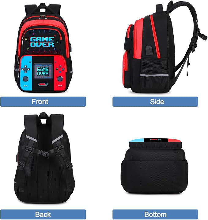 Bevalsa Backpack for Boys, School Bags for Kids, Bookbag for Boys Children Teens Backpacks for Elementary Middle High School Student, Bookbag and Lunch Bag Set with USB Charging Port (Red Blue) - Image 8