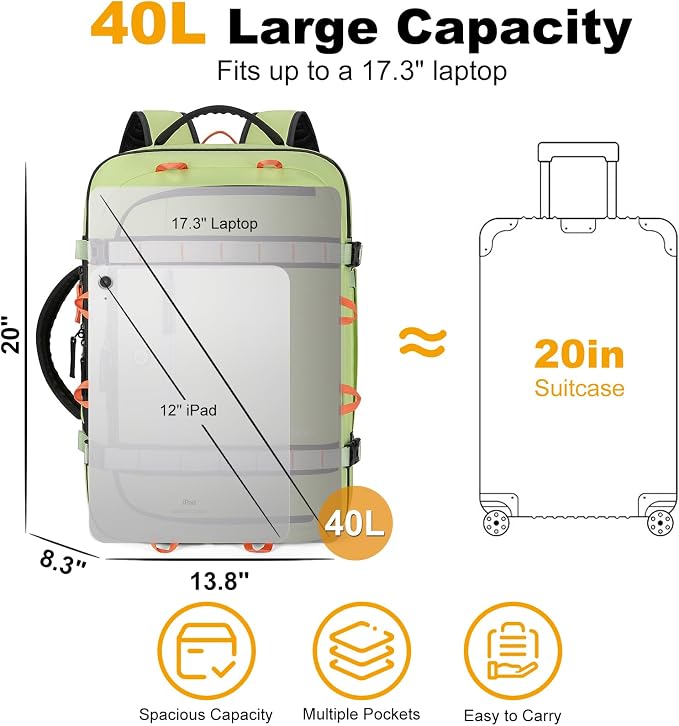 40L Travel Backpack 17.3" Laptop Carry On Duffel Flight Approved | TSA Approved, Wet & Dry Compartment, Water Resistant, Anti-Theft Pocket, Luggage Strap, USB Charging Port - Image 5