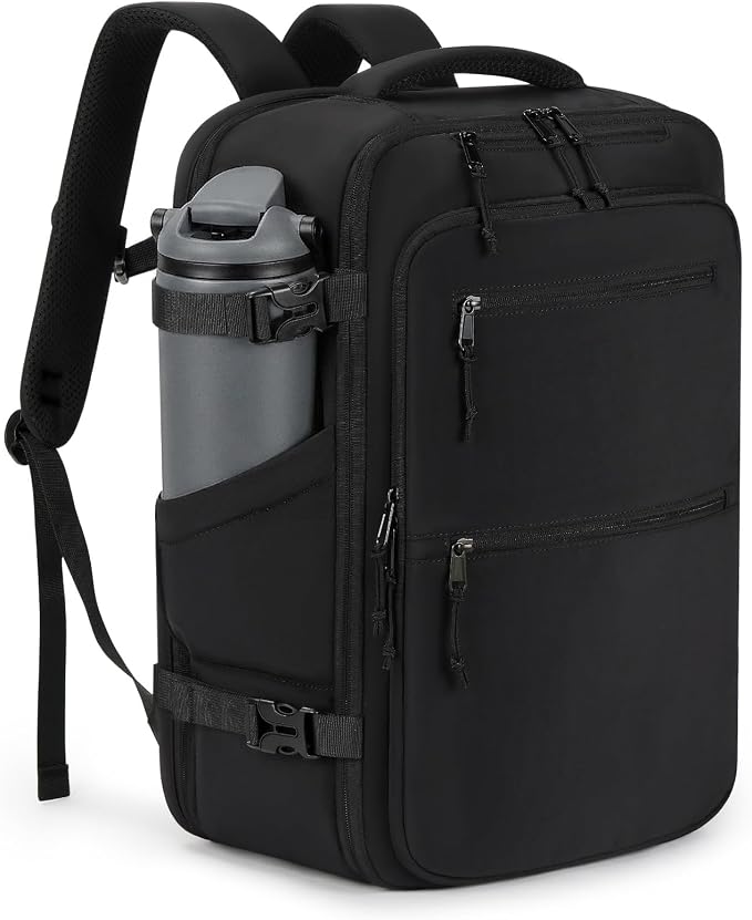 mibasies 40L Travel Backpack for Women & Men: Carry On Luggage Flight Approved, TSA Laptop Backpack with Water Bottle Pocket, Personal Item Bag Fits 17" Laptop for Weekender Business - Black by mibasies