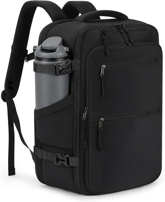 mibasies 40L Travel Backpack for Women & Men: Carry On Luggage Flight Approved, TSA Laptop Backpack with Water Bottle Pocket, Personal Item Bag Fits 17" Laptop for Weekender Business - Black by mibasies