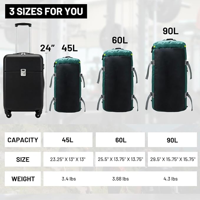 MIER Large Duffle Bag Backpack for Travel Camping Gym Sports, 45L/60L/90L | Water Resistant, Convertible Duffel, Detachable Backpack Straps, Shoe Compartment, Heavy-Duty Tarpaulin, 3 Sizes - Image 6
