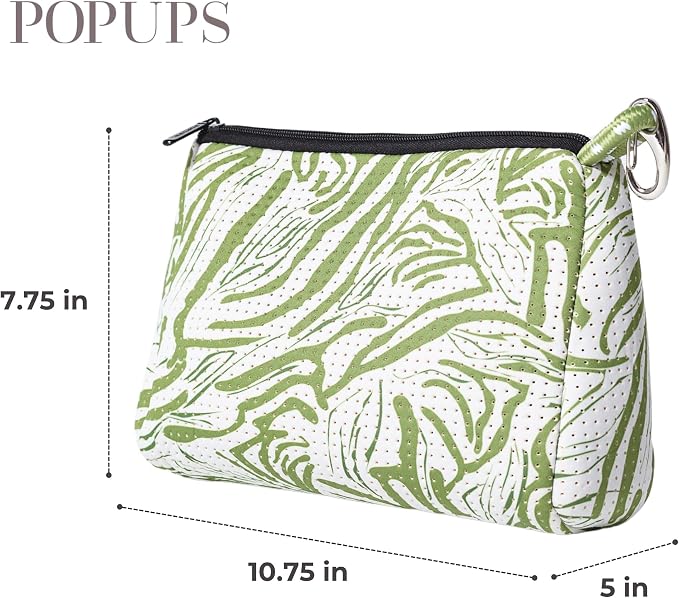 POPUPS Large Makeup Bag with Zipper - Waterproof Neoprene Cosmetic Bag 7.7 x 10.75 x 5 inches - Image 3