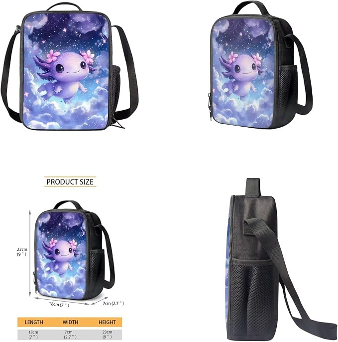 Galaxy Axolotl Backpack for Girls Kids Backpack with Lunch Box Water Bottle Carrier and Big Pencil Case 4PCS Set Bookbag with Front Pocket for School 17 inch Lightweight Elementary School Bag - Image 4