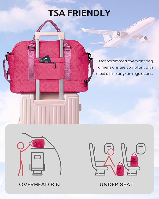 Gifts for Teen Girls 12-14, Birthday Gift-Initial Travel Bag with Shoe Compartment, Personalized Weekender Bag, Monogram Overnight Bag for Women, Letter Travel Bag with Makeup Bag (Letter M) - Image 5
