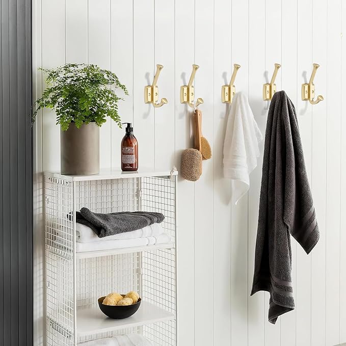 khtumeware 5 Pack 4.7 inch Brushed Gold Coat Hooks Wall-Mounted Hooks | Applicable to hanging,Towel,robe,bathroom,bag,clothes,entryway Zinc Alloy bathroom hooks - Image 4