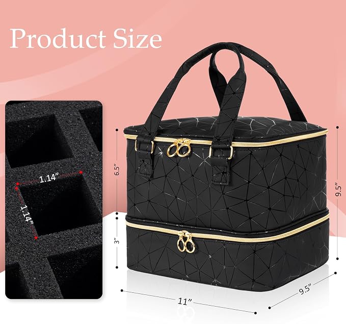 Uross Nail Polish Organizer Bag Holds 54 Bottles Nail Polish & Nail Lamp, Gel Nail Polish Organizers and Storage box for Nail Tech, Nail Kit Supplies Organizer Case-Black - Image 4