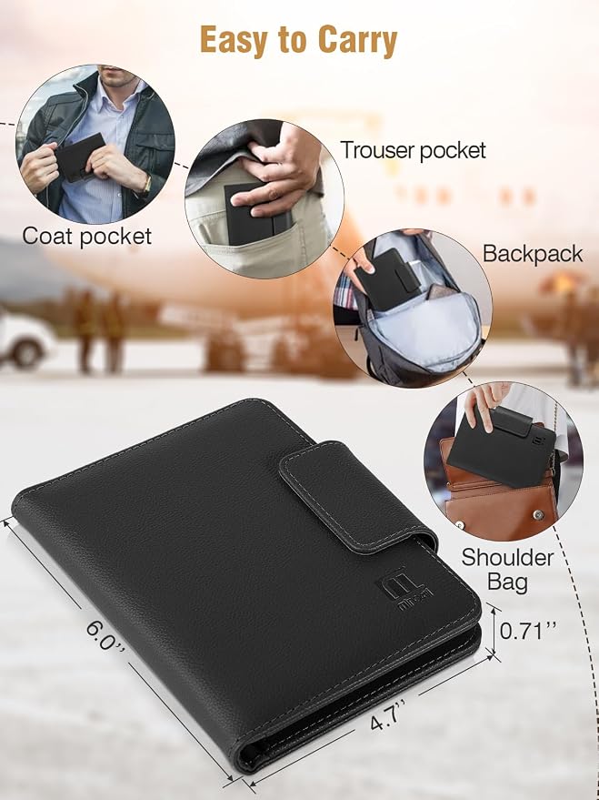 Miroddi Passport Holder for Travel, Works with Find My, Leather Passport Wallet for Travel Essentials, Passport Cover Case for Men and Women with Finder Tracker, 8 Card Slots, RFID Blocking, Black - Image 6