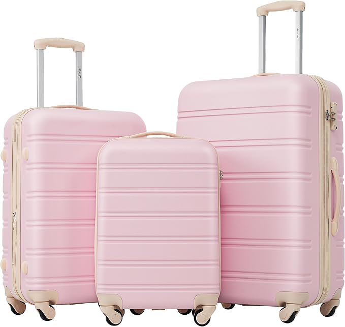 Merax 3 Piece Luggage Set,Hardside Suitcase Set,Expandable Luggage with TSA Lock,Lightweight Durable Travel Carry on Suitcase with Wheels 20+24+28 inch(White Pink) by Merax