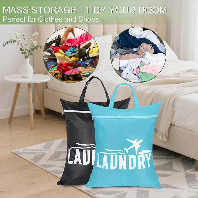 HOTUT Travel Dirty Clothes Bag, 2PCS Waterproof Dry Wet Bag with Zipper, 54×41cm Foldable Laundry Bag, with Handle, Laundry Bag for Gym, Swimming, Home, Travel - Image 6