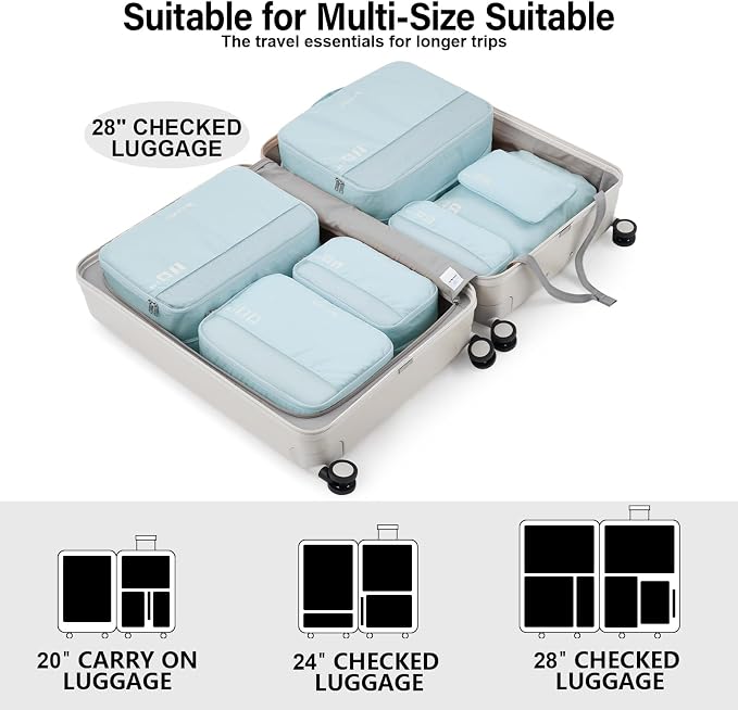 Hanke 7 Piece Expandable Compression Packing Cubes, Premium Travel Packing Organizers for Suitcases/Carry On, Luggage Organizer Bags with Breathable Mesh & Label - Image 4