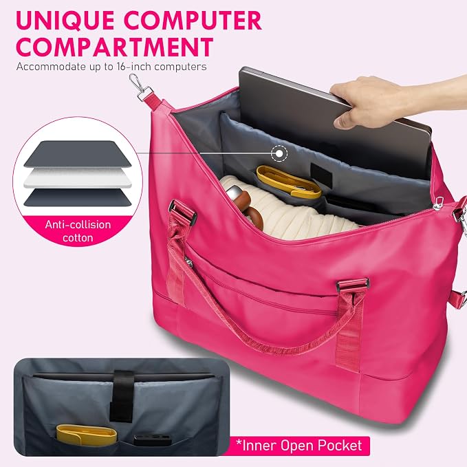 WOOMADA Weekender Overnight Bag for Women, Carry on Shoulder Travel Duffel with Shoes Compartment,Gym Bag with Toiletry Bag - Image 3