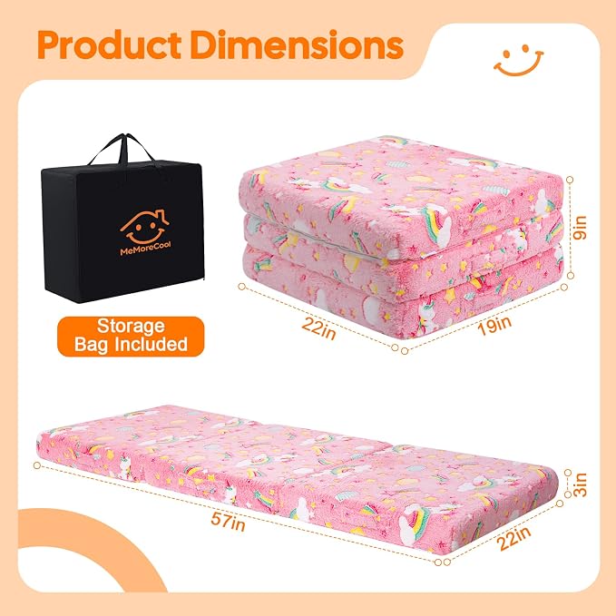 MeMoreCool Glow Unicorn Kids Foldable Floor Mattress, 57x22 Inch Pink | Glow pink unicorn trifold mattress for girls room, playroom, reading nook - Image 3
