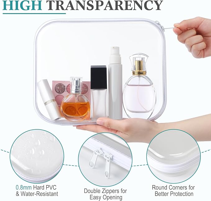 Sanwuta 6 Pcs Clear Hard Zipper Case Plastic Zipper Pouches Transparent Makeup Bag Pencil Case Pouches Toiletry Diaper Bag for Travel Toy Storage Organizer Bins(White,9.84 x 7.87 x 2 Inch) - Image 3