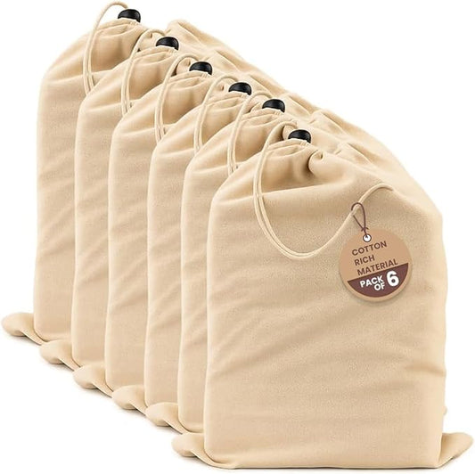 LFH Cotton Rich Shoe Storage Bags with Drawstring, Dustproof Breathable Reusable Organizer, Perfect For Travel, Dorm, Hotel, College, Gym, Easy to Carry, Machine Washable 12"x17" (Pack of 6) - Natural by LFHHomePrivateLimited