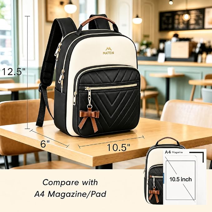 MATEIN Mini Backpack Purse for Women, Small Daypack, 2pcs Sets, Black-Beige | Waterproof Fashion Cute Backpack, Casual Daily Shoulder Bag Handbags, Ladies Girls Bookbag, for Travel Work School College - Image 3