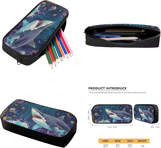 17 Inch Animal Print School Backpack And Lunch Box Set for Kids Lightweight Undersea Shark Backpack for Boys Girls Sturdy School Bag with Insulated Lunchbox Pencil Case Student Bookbag - Image 6