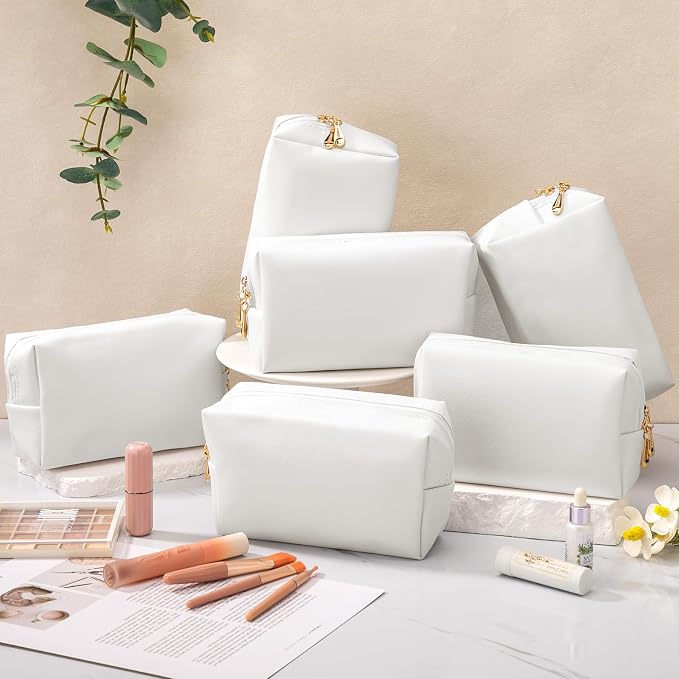 20 Pcs Preppy Makeup Bags PU Leather Cosmetic Pouch with Zipper Waterproof Make up Bags Toiletry Beauty Container for Women Bridal Shower Favors End of the Year Teacher Gifts(White) - Image 7