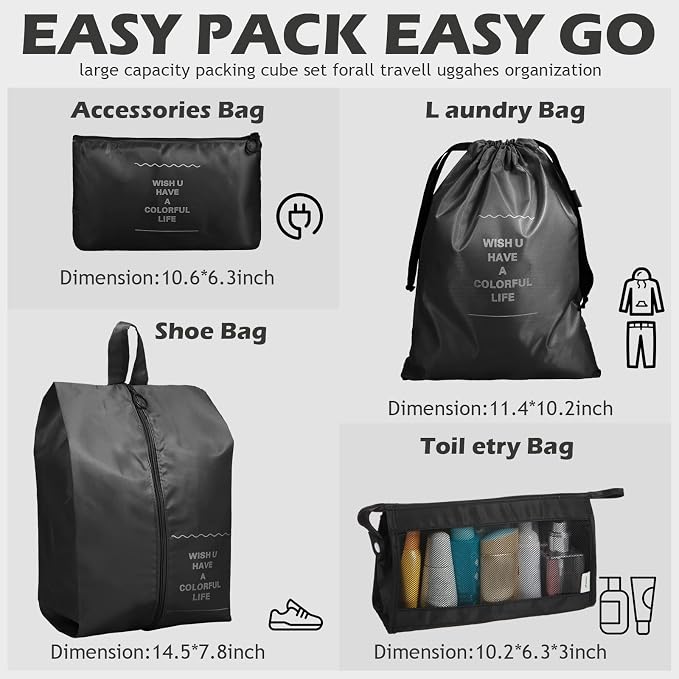 48 Set Packing Cubes Travel Luggage Organizers Set with Storage Shoe Bag, Clothing Bag for Women Men Essentials - Image 3