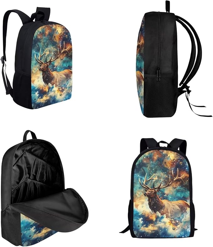 17 Inch Animal Print School Backpack And Lunch Box Set for Kids Lightweight Dreamlike Galaxy Deer Backpack for Boys Girl Sturdy School Bag with Insulated Lunchbox Pencil Case Student Bookbag - Image 3