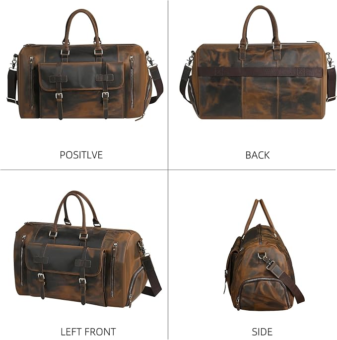 Canvas + Leather Travel Luggage Tote Duffle Gym Suitcase Weekender Overnight Bag For Men Male FB8151 (8151-Dark Brown2) - Image 4