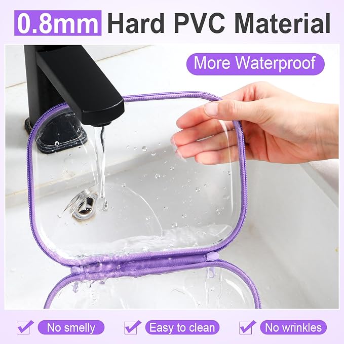 Sanwuta 6 Pcs Clear Hard Zipper Case Plastic Zipper Pouches Transparent Makeup Bag Pencil Case Pouches Toiletry Diaper Bag for Travel Toy Storage Organizer Bins(Purple,7.87 x 5.9 x 2 Inch) - Image 4