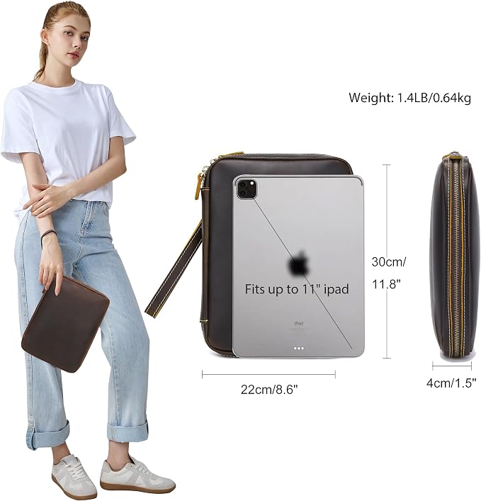 LANNSYNE Full Grain Leather Electronic Organizer Accessory Travel Tech Pouch, Cable Accessories Bag, Storage Carry Case for Charger, Phone, Power Bank, Cables - Image 2