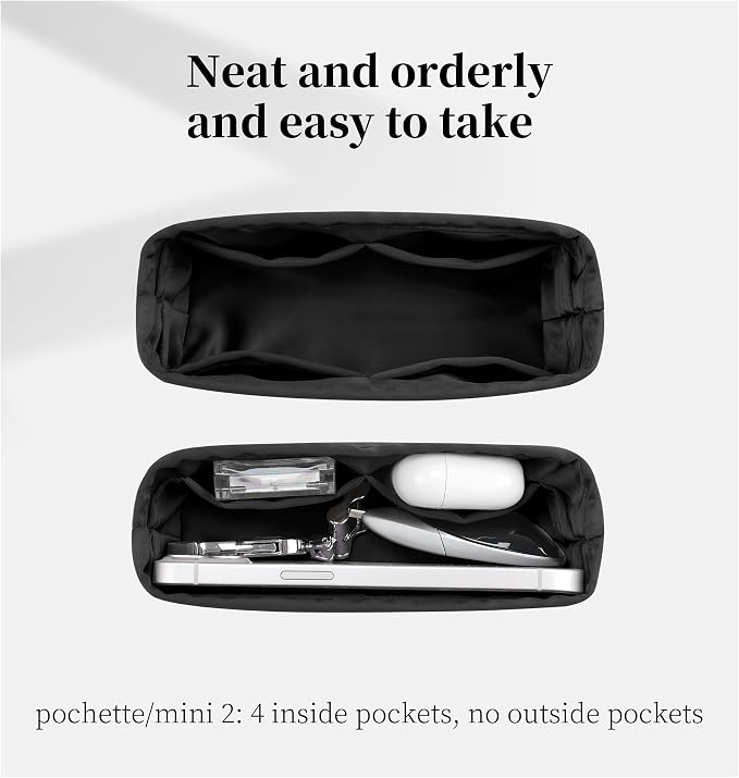 Women's Purse Organizer Insert - Satin & Lightweight Fabric with Inside Pockets, Portable for Commute, Travel, Shopping, and Evening, Multicolor Options, Fits for Kelly Mini II(Black, Mini II) - Image 3