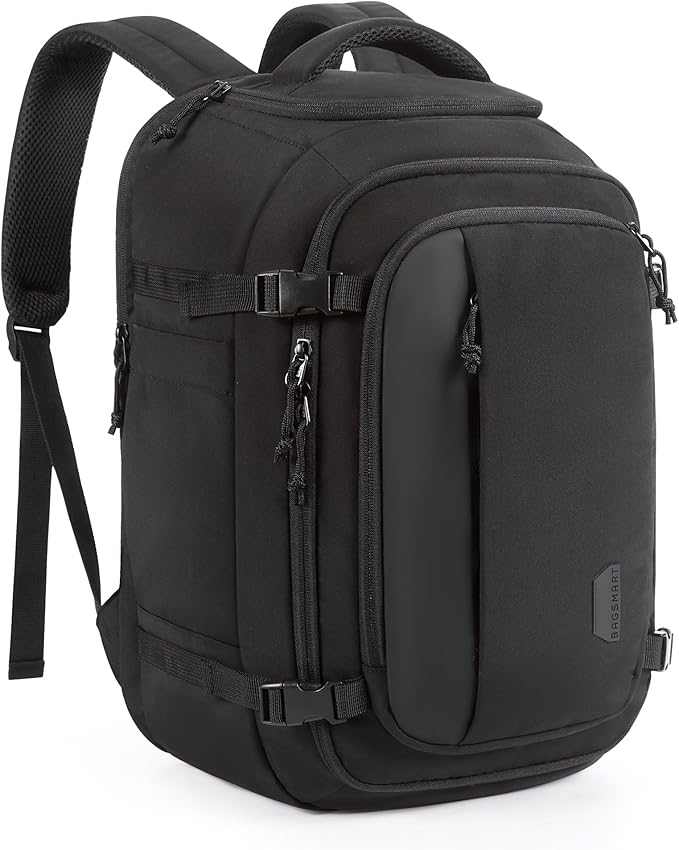 BAGSMART 28L Water-Resistant Travel Backpack, USB Port, 17.3" Laptop, Black by BAGSMART