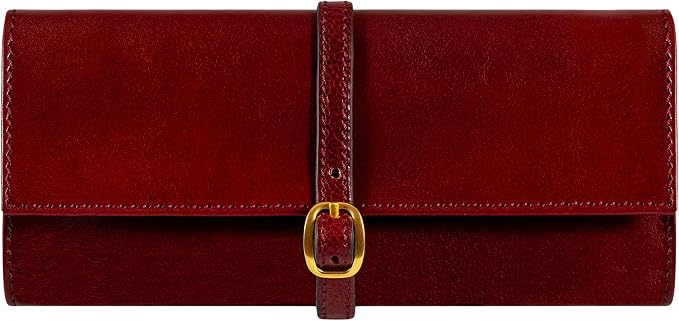 Time Resistance Leather Jewelry Roll - Full Grain Leather Travel Jewelry Case - Jewellery Organizer Made in Italy (Red) by %E2%80%8E
