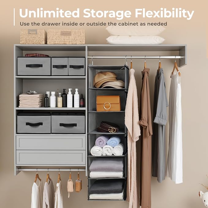 GRANNY SAYS Hanging Closet Organizer 6 Shelves, Closet Organizers and Storage with 5 Drawers, 6 Side Pockets Closet Hanging Organizer, Hanging Storage Organizer for Closet, Baby Clothes, Gray - Image 6