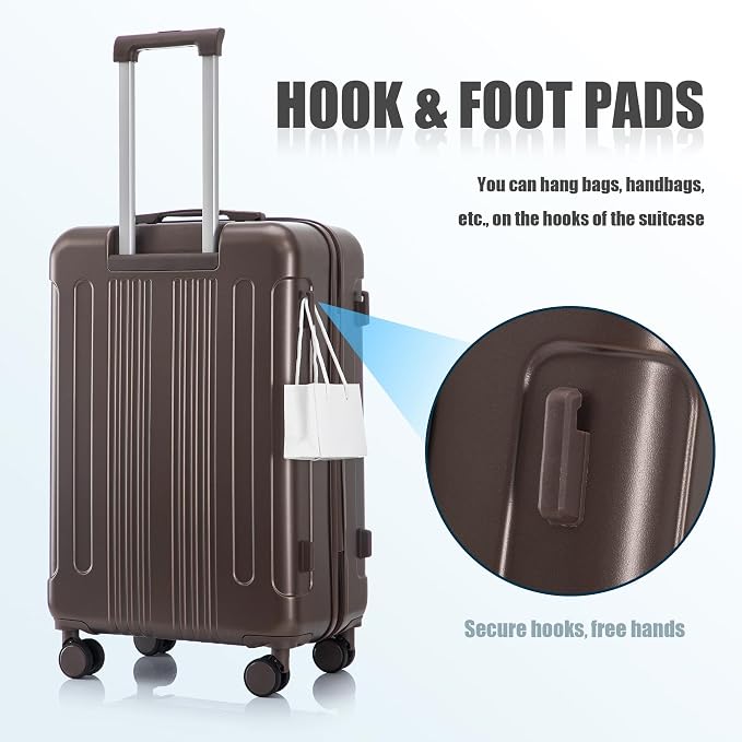 Hardshell Luggage Sets, Lightweight Stripes Suitcases with Spinner Wheels, Brown-222 - Image 6