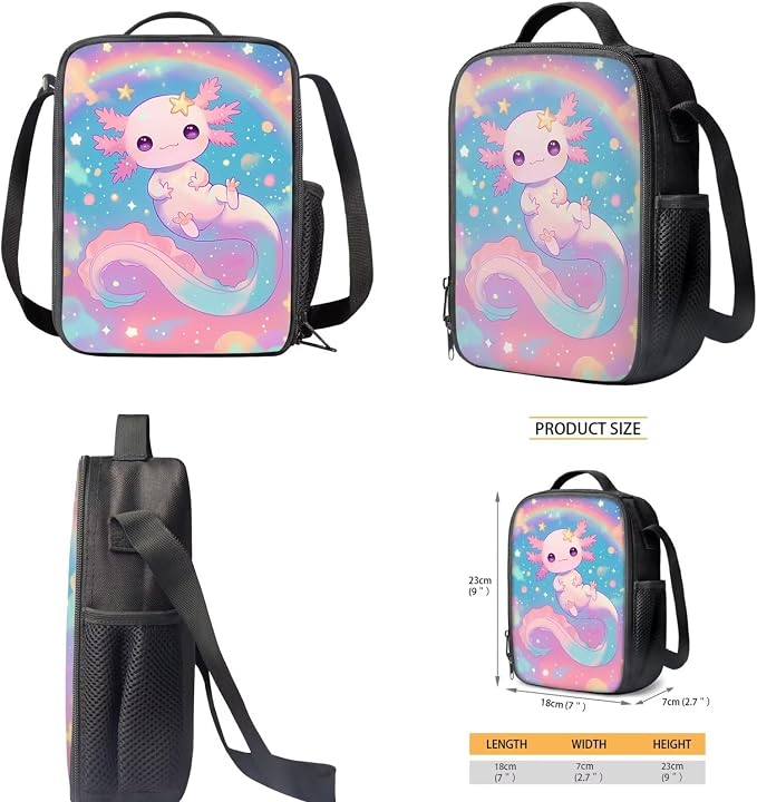Cute Axolotl Rainbow Backpack for School Girls 1st Grade Rainbow Bookbag with Lunch Box Set Neon Book Bags and Lunchbox Pencil Case Water Bottle Holder Elementary Back Pack for Kids 6-8/5-7 - Image 5