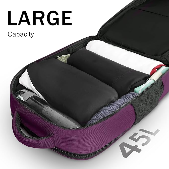 MATEIN Travel Backpacks for Women, Carry On Large Capacity Backpack, Purple | Tsa Approved, 45L Backpack Suitcase, Airline Approved, Luggage Strap, Fit 18" Laptop, For Weekender Overnight Traveling - Image 3