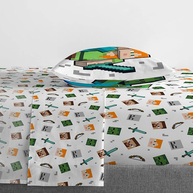 Minecraft Creeper Twin Comforter Set 5 Piece Kids Bedding for Boys, Blue | Zombie Enderman, Bed in a Bag, Comforter Sheets Sham Pillowcase, Official Brand, Soft Microfiber, Machine Washable, Boys Gift - Image 4