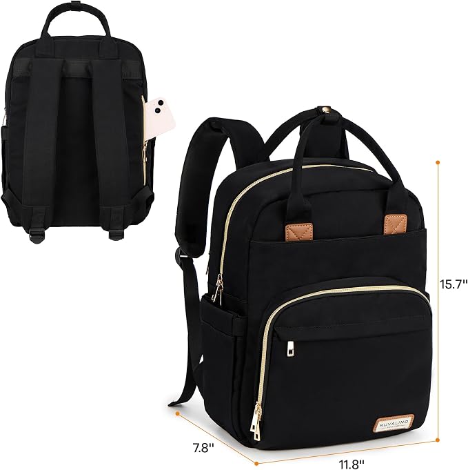 RUVALINO Diaper Bag Backpack, Multifunction Travel Pack Maternity Baby Changing Bags, Large Capacity, Waterproof, Deep Black, Polyester - Image 7