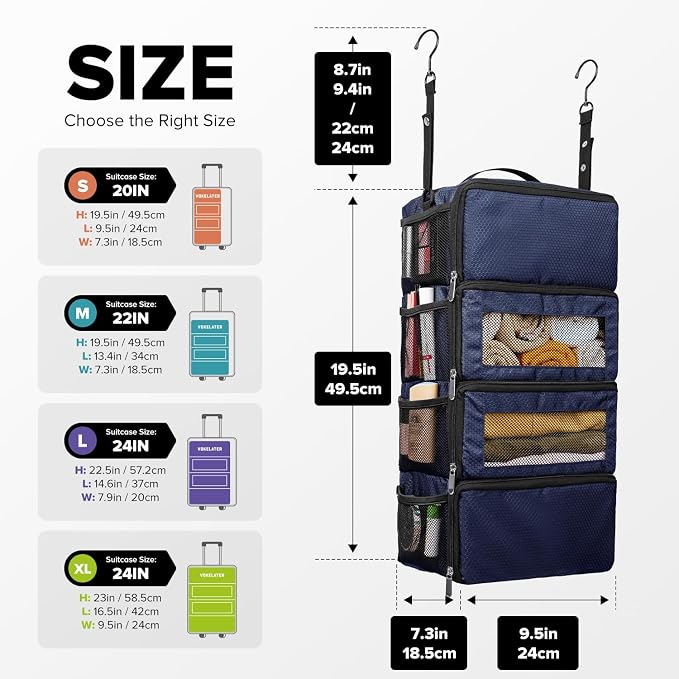 Suitcase Organizer, Travel Luggage Organizer Hanging Shelves Packing Cube Closet/Collapsible Portable Travel Organizer for Carry-on - Image 2