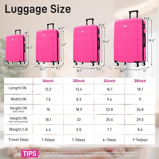 Pink 6 Piece Luggage Set Hard Shell - Traveling Suitcases with Spinner Wheels and Duffel Bags for Family Travel, Durable Carry On Luggage Sets with Lock for Women and Girls - Image 2