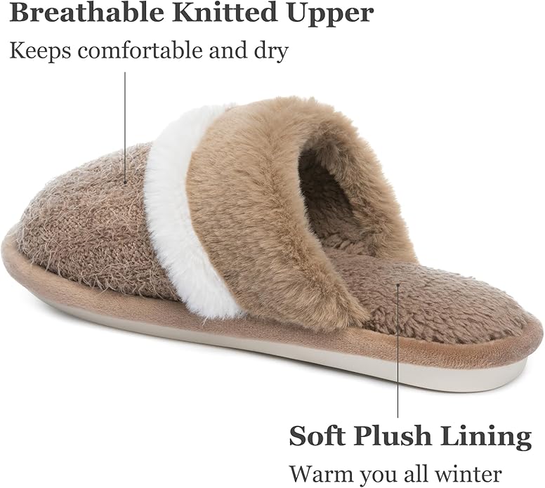 MAXTOP Womens Cozy Memory Foam Slippers Soft Warm Slip On Faux Fur House Slippers,Anti-Skid Rubber Sole,Creative Gifts for Women Mom Girlfriend