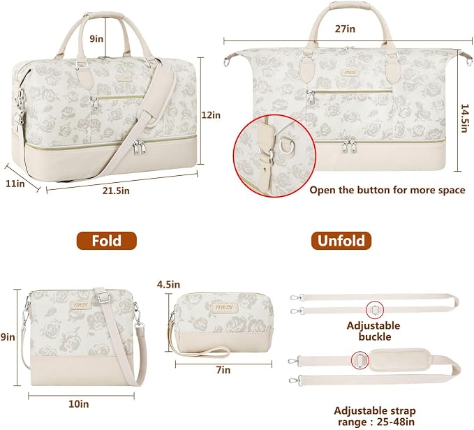 ITIEZY Weekender Overnight Bag for Women - Large Travel Duffel Bag with Shoe Compartment, Gym Duffel Bag Hospital Bag Carry On Tote Bags for Airplanes with Crossbody Bag Toiletry Bag 3Pcs Set - Image 5